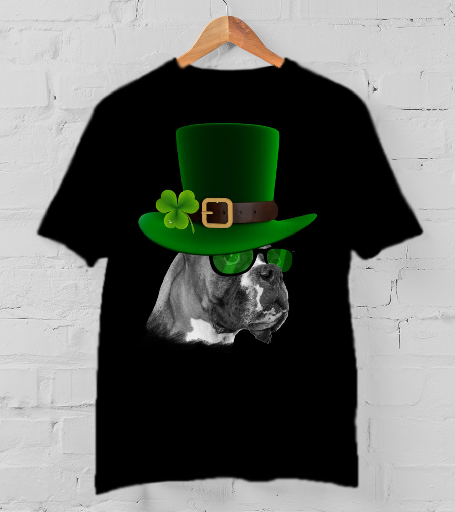 Boxer Dog St Patrick's Day Green Hat Shamrock T-Shirt