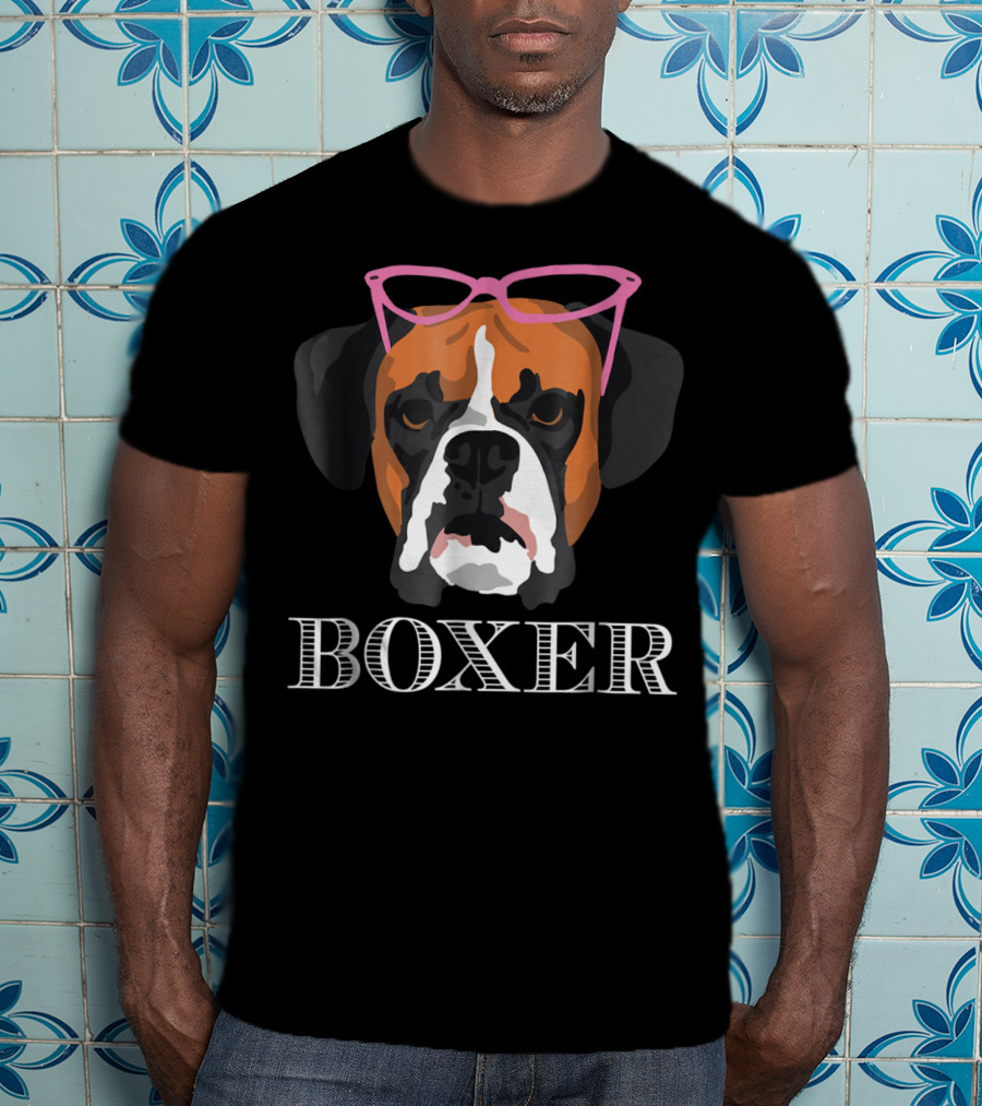 Boxer Dog Wearing Pink Glasses T-Shirt