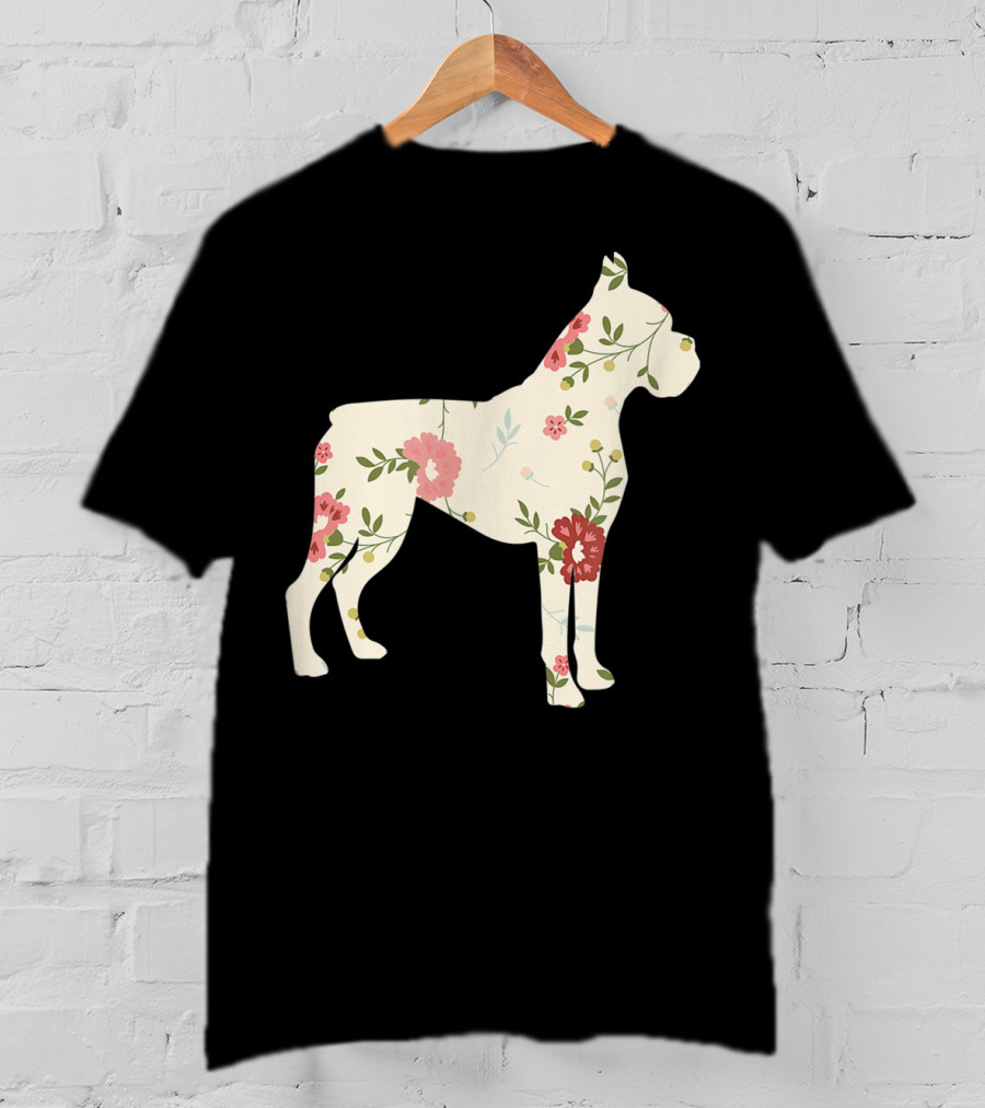 Cute Boxer Vintage Floral Dog Flower T-Shirt
