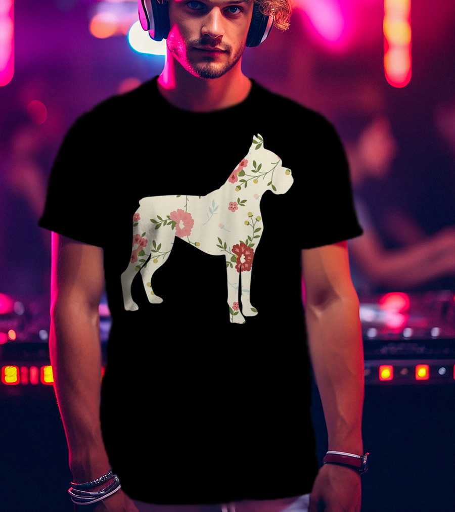 Cute Boxer Vintage Floral Dog Flower T-Shirt