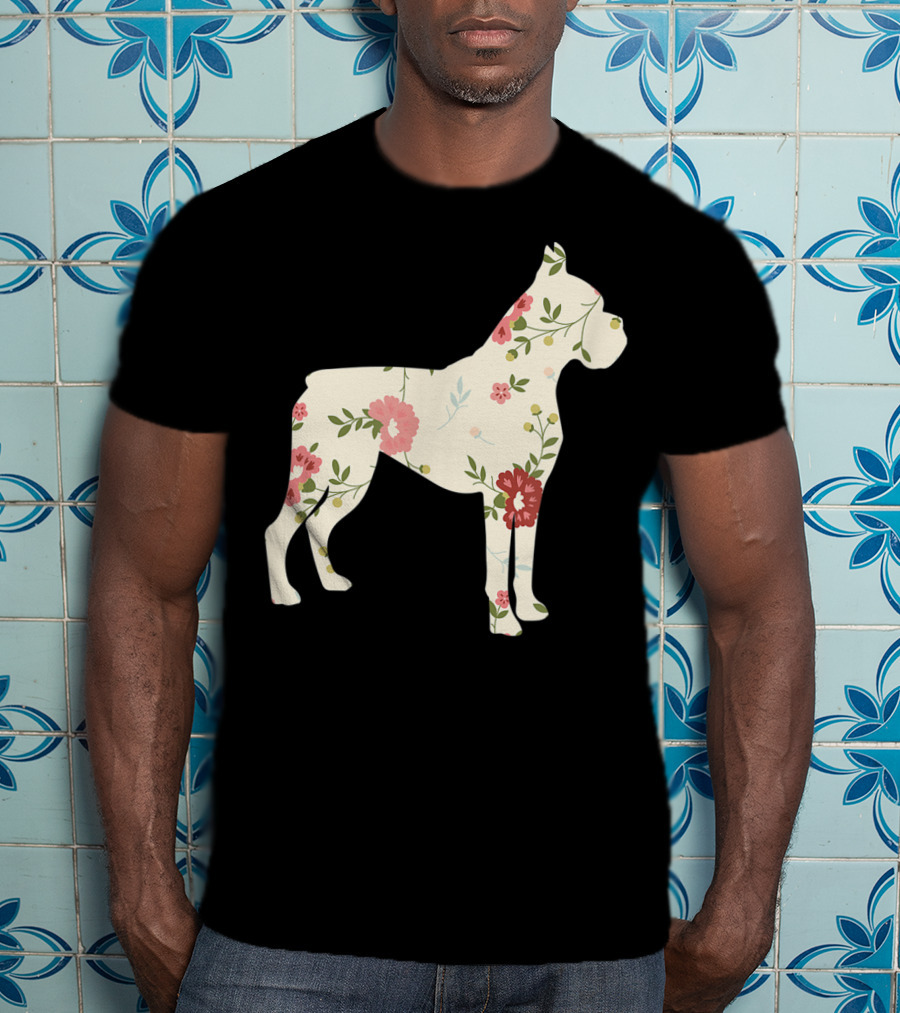 Cute Boxer Vintage Floral Dog Flower T-Shirt