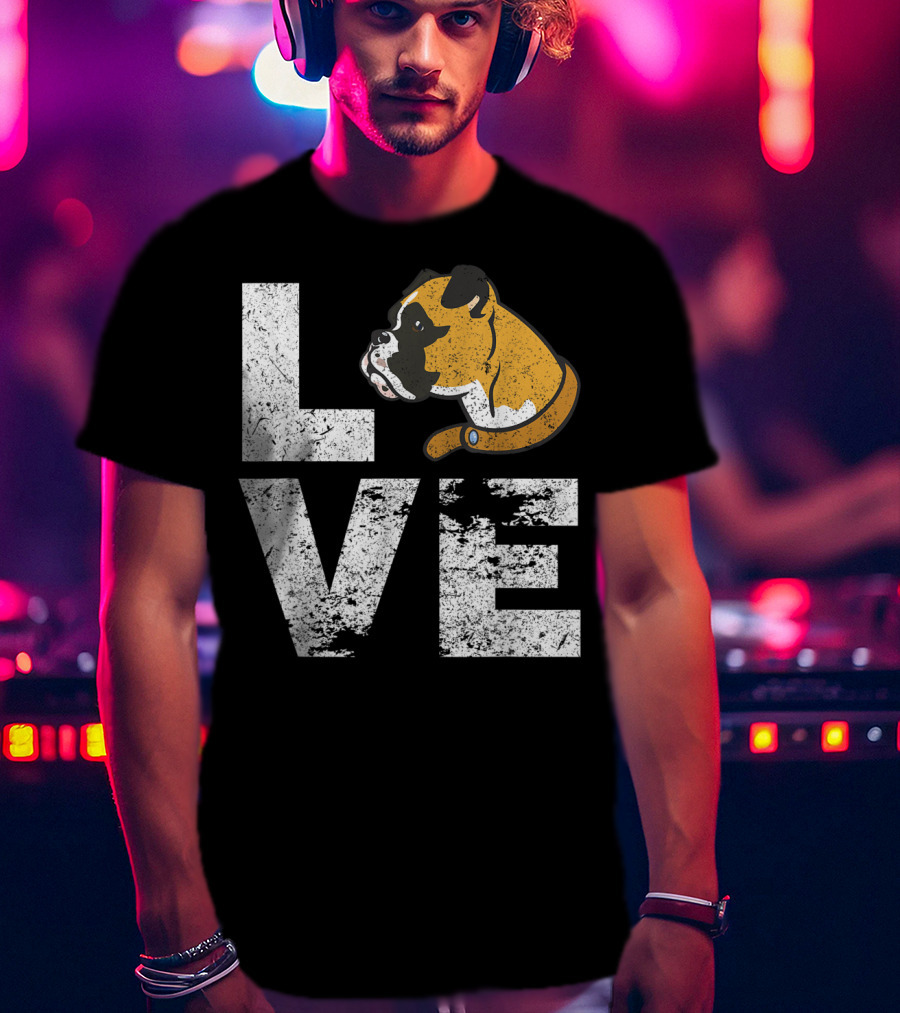 LOVE Boxer Dog Head Funny Dog Lovers T-Shirt