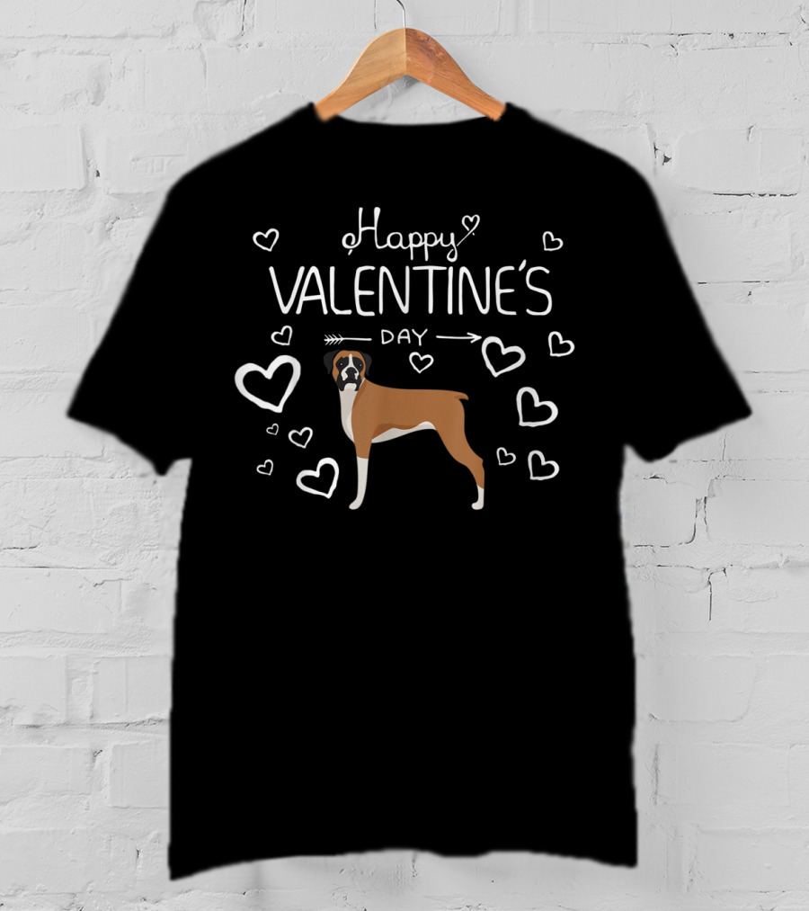Happy Valentine's Day Boxer Dog Surrounded By Hearts T-Shirt