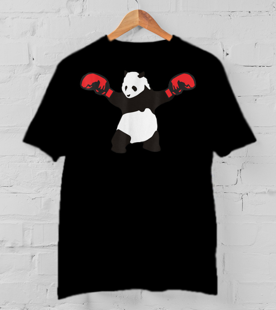 Panda Wearing Red Boxing Gloves Black White Boxer Sport T-Shirt