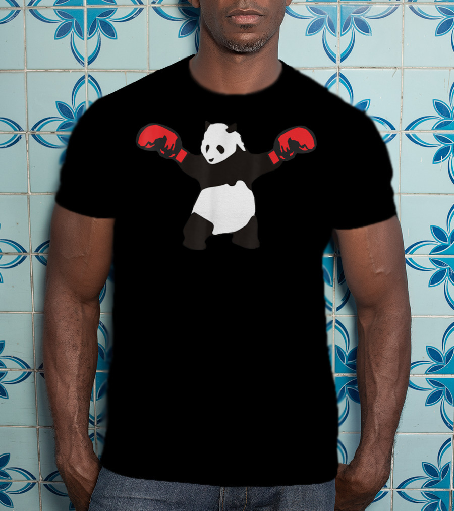 Panda Wearing Red Boxing Gloves Black White Boxer Sport T-Shirt
