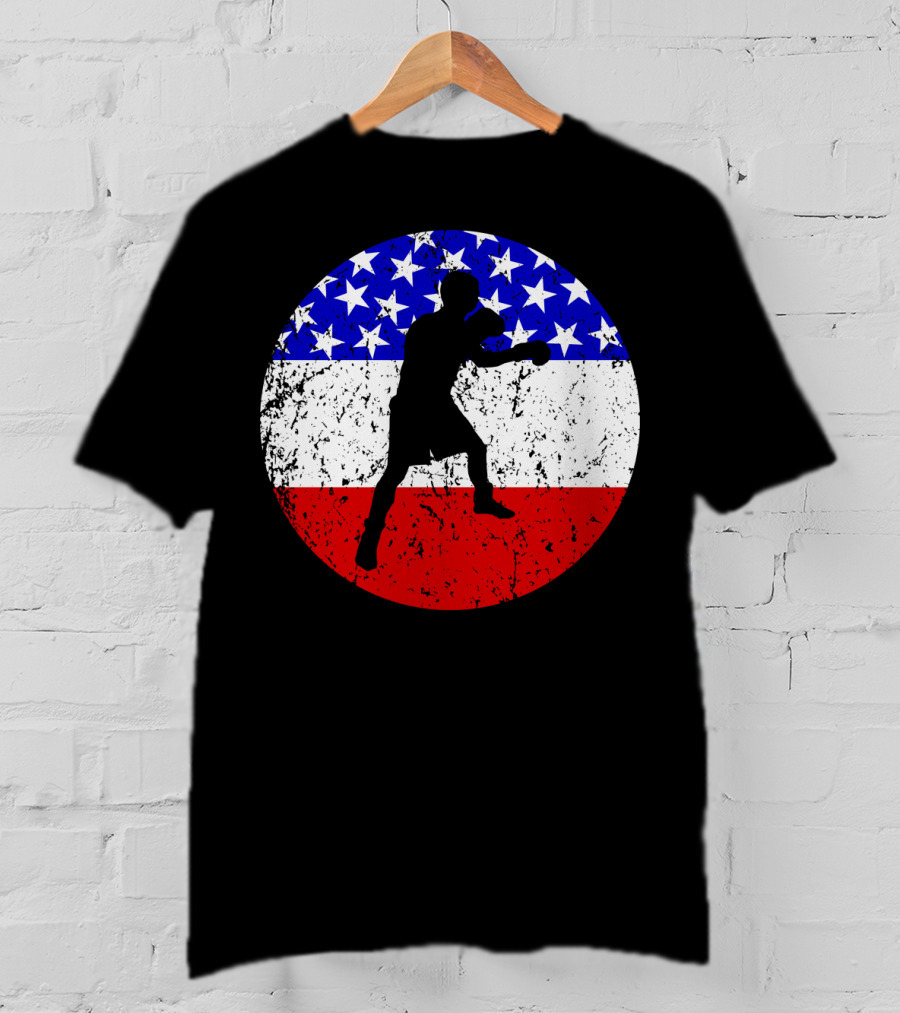 American Flag Boxing Vintage Boxer Silhouette T-Shirt