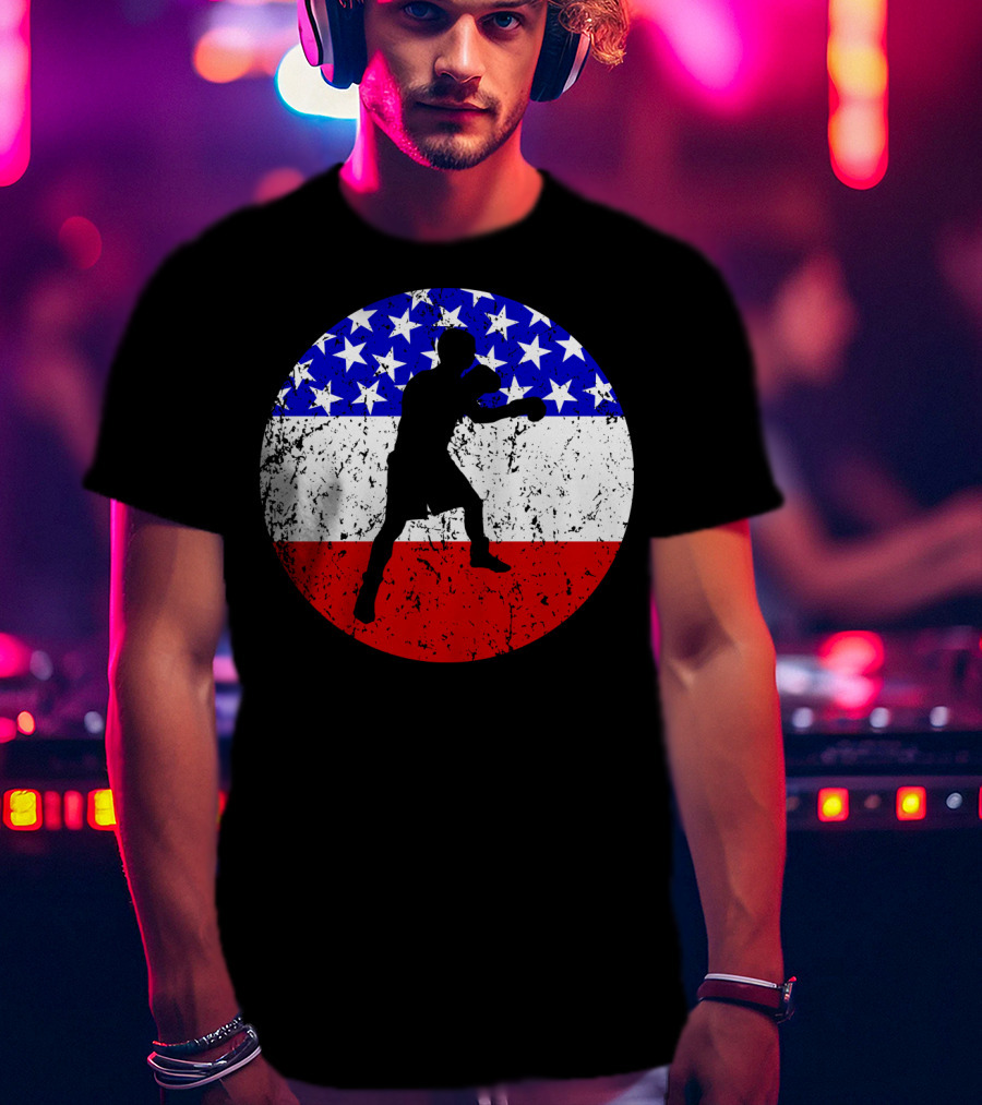 American Flag Boxing Vintage Boxer Silhouette T-Shirt