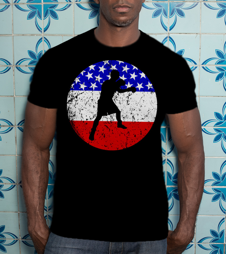 American Flag Boxing Vintage Boxer Silhouette T-Shirt
