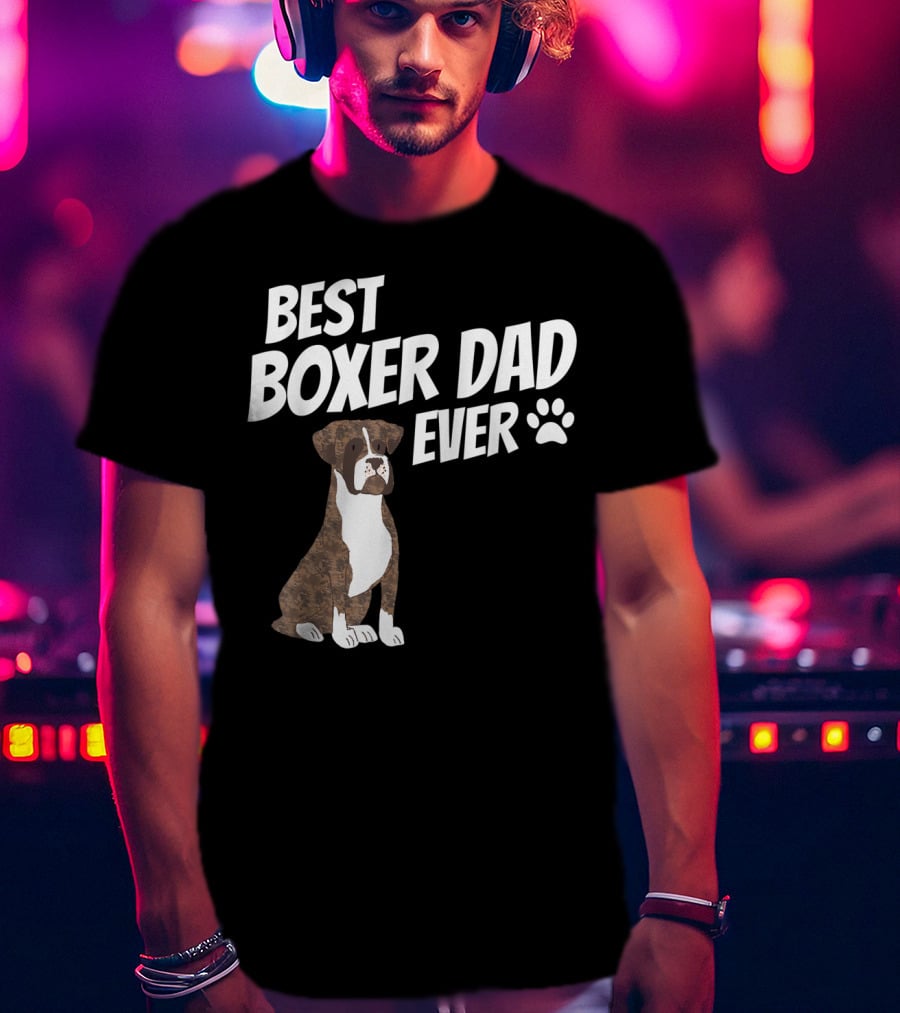 Best Boxer Dad Ever Cute Dog Puppy Pet Lover Paw Prints T-Shirt