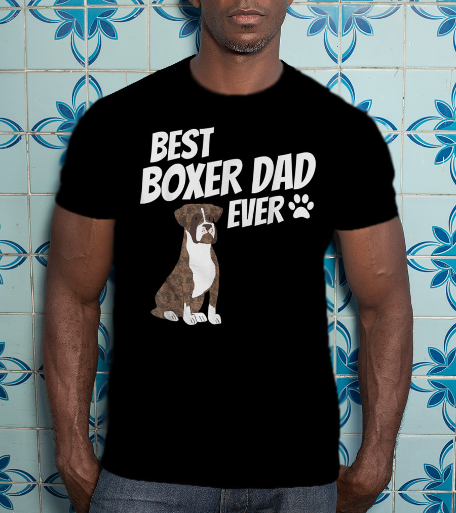 Best Boxer Dad Ever Cute Dog Puppy Pet Lover Paw Prints T-Shirt