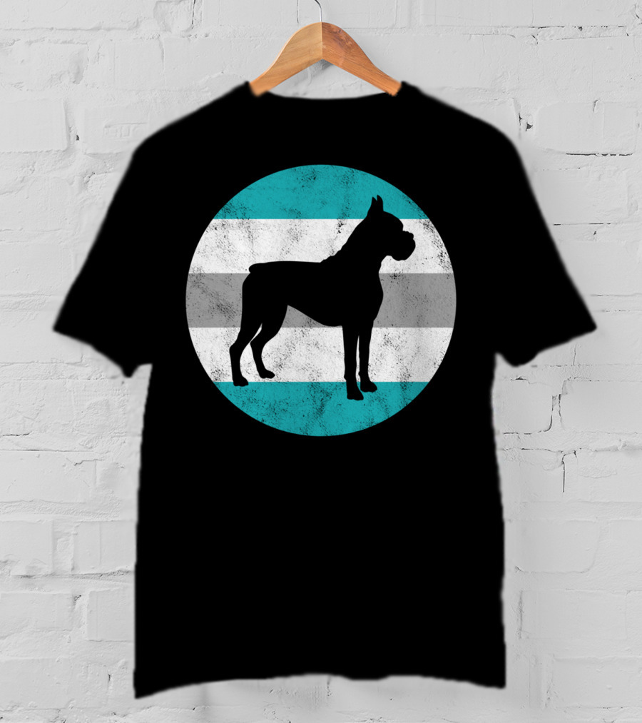 Boxer Dog Silhouette On Retro Striped Circle For Teens T-Shirt