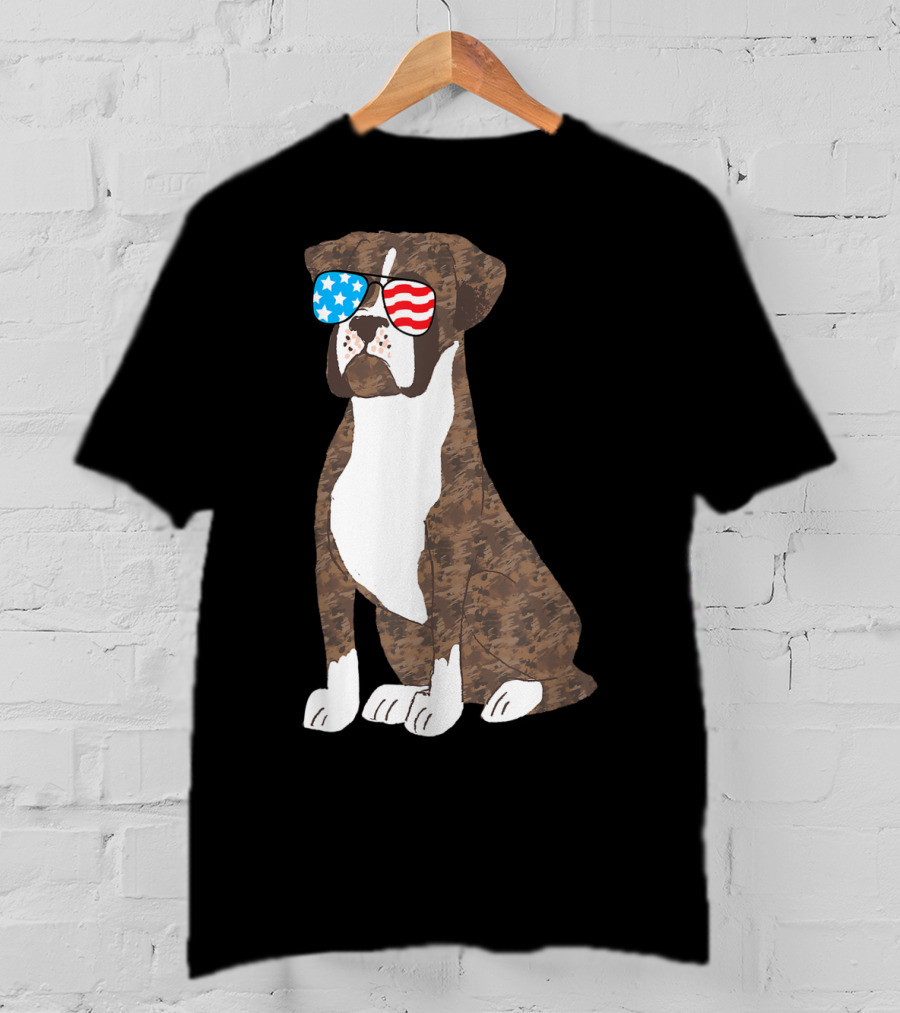 Patriotic Boxer Dog USA Flag Sunglasses Memorial Day T-Shirt