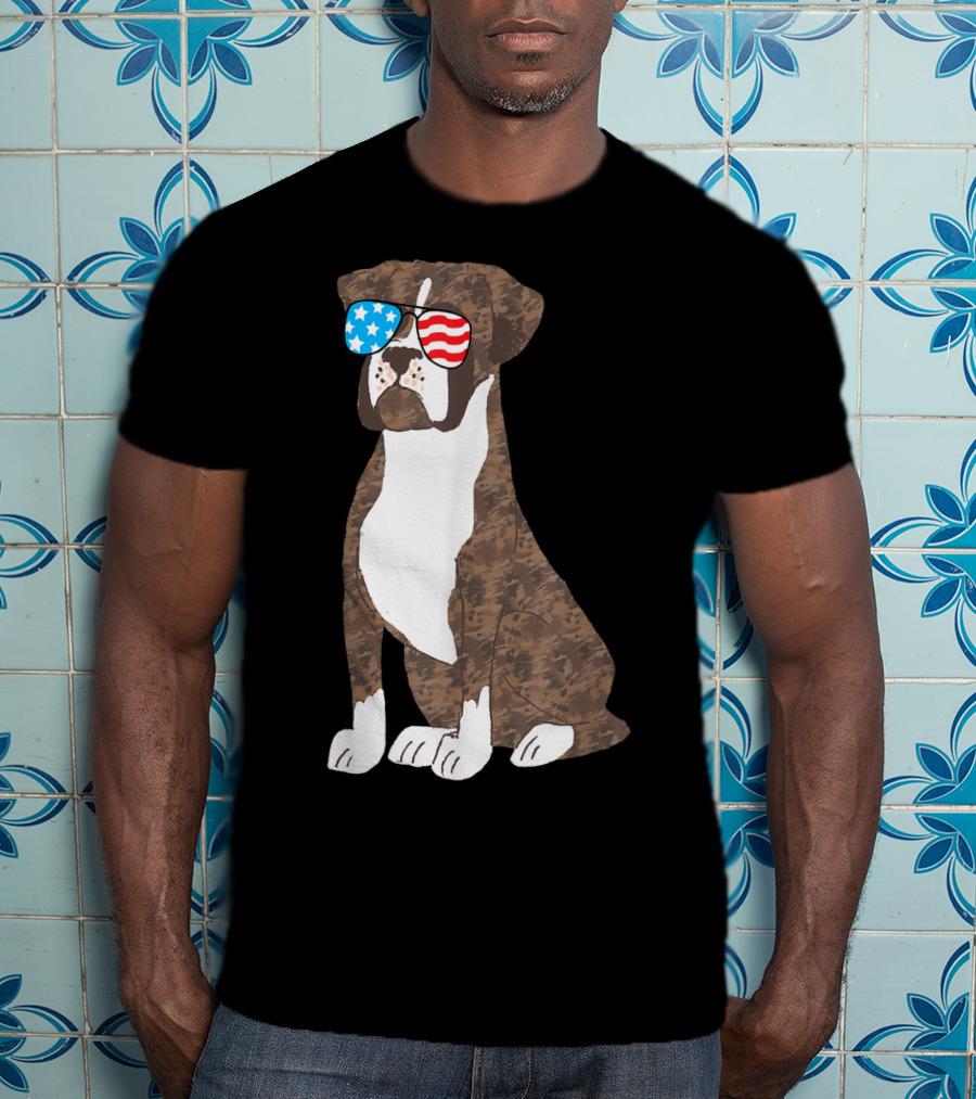 Patriotic Boxer Dog USA Flag Sunglasses Memorial Day T-Shirt