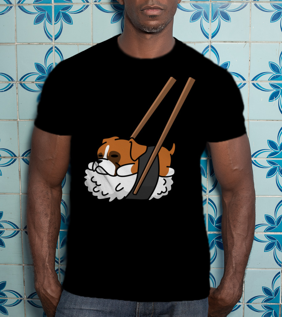 Boxer Dog Sushi With Funny Chopsticks T-Shirt