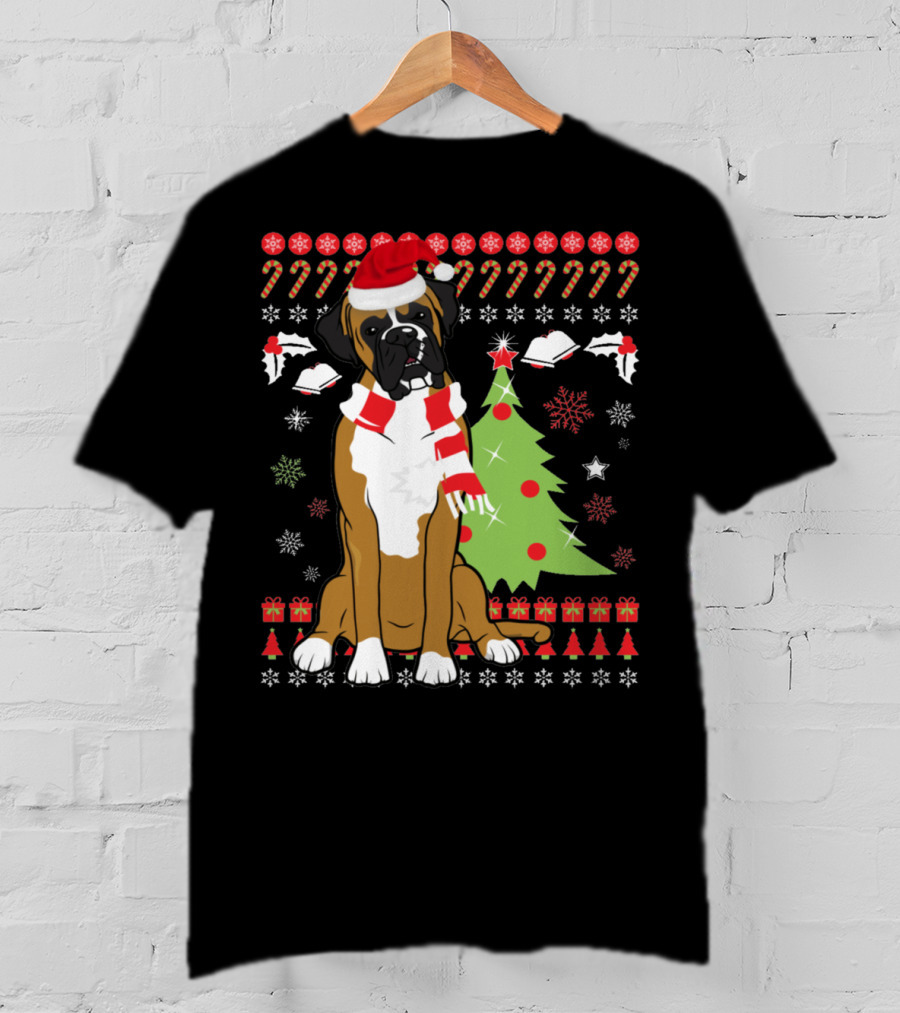 Boxer Dog Christmas Tree Ugly Christmas Holiday Boxer T-Shirt