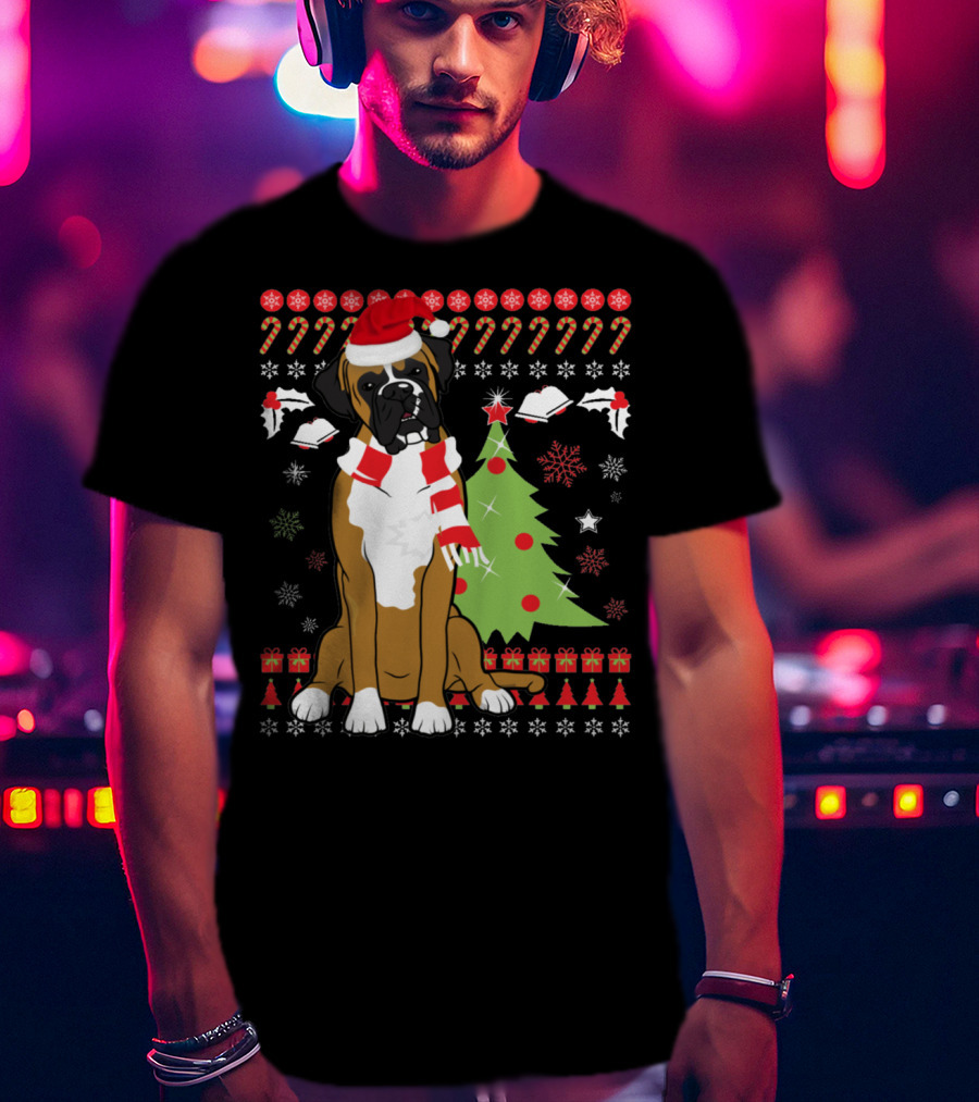 Boxer Dog Christmas Tree Ugly Christmas Holiday Boxer T-Shirt