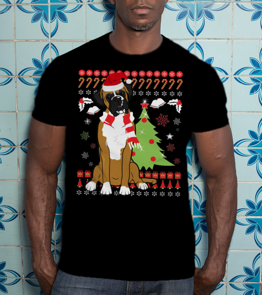 Boxer Dog Christmas Tree Ugly Christmas Holiday Boxer T-Shirt