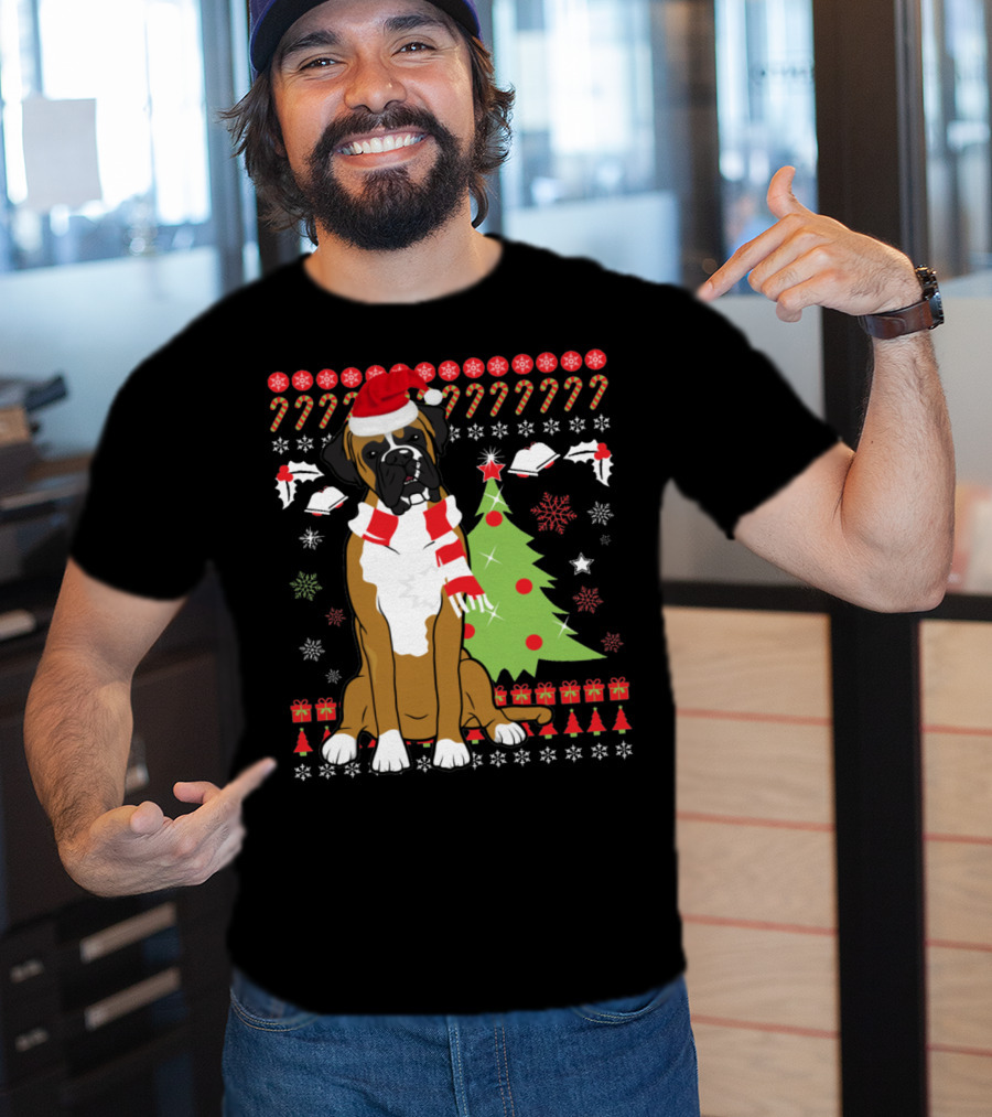 Boxer Dog Christmas Tree Ugly Christmas Holiday Boxer T-Shirt
