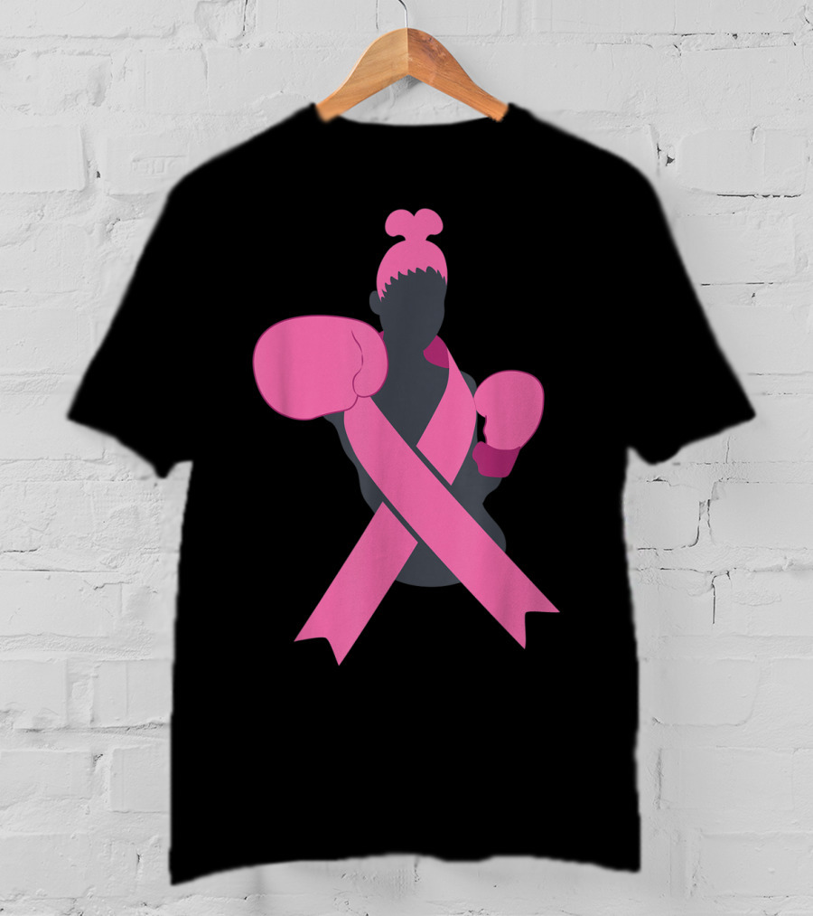 Boxer Supporting Breast Cancer Awareness With Pink Ribbon Boxing Gloves T-Shirt