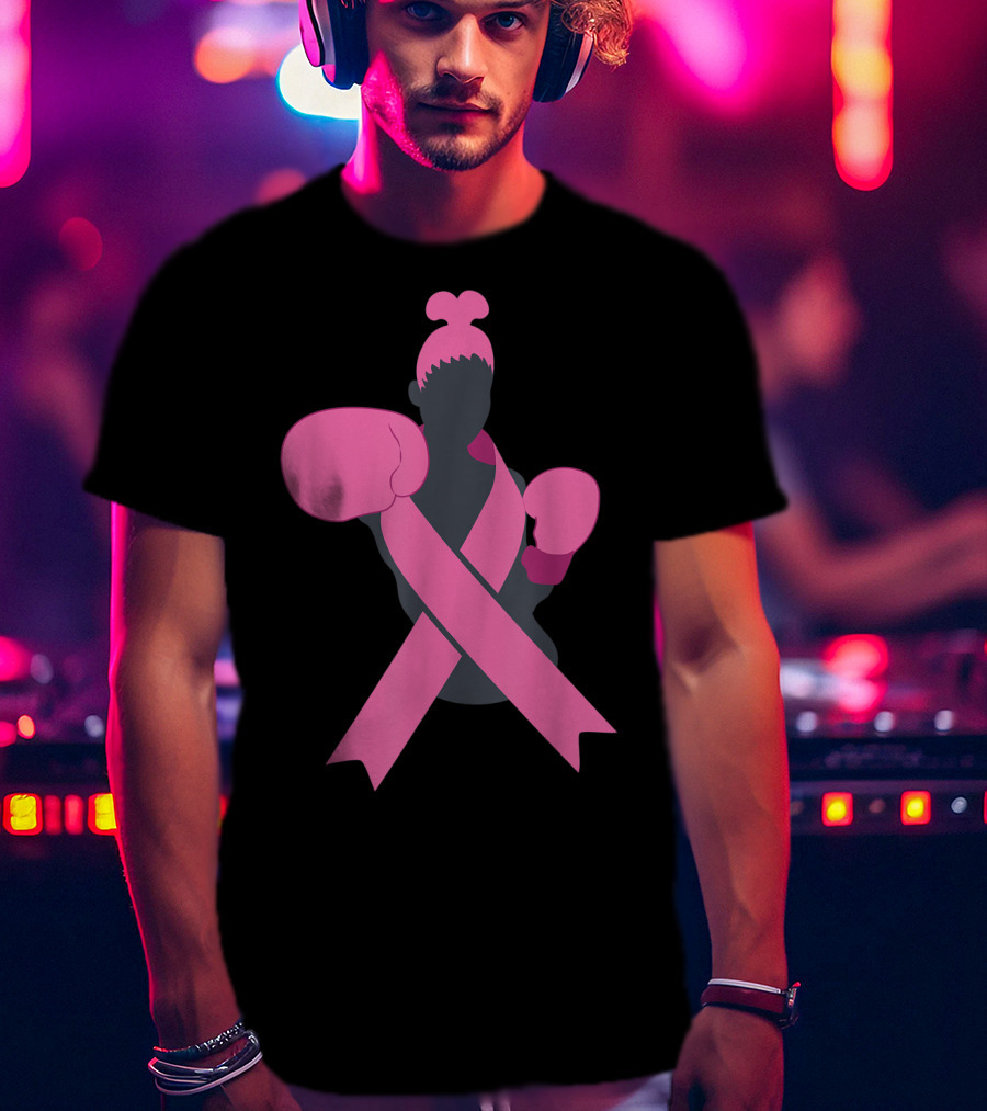 Boxer Supporting Breast Cancer Awareness With Pink Ribbon Boxing Gloves T-Shirt
