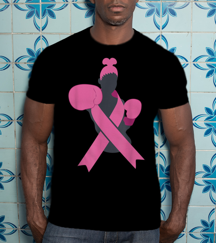 Boxer Supporting Breast Cancer Awareness With Pink Ribbon Boxing Gloves T-Shirt