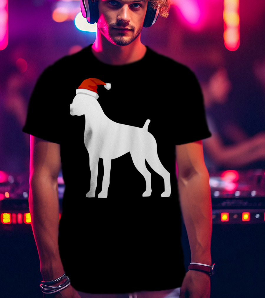 Boxer Dog Wearing Santa Hat Christmas T-Shirt