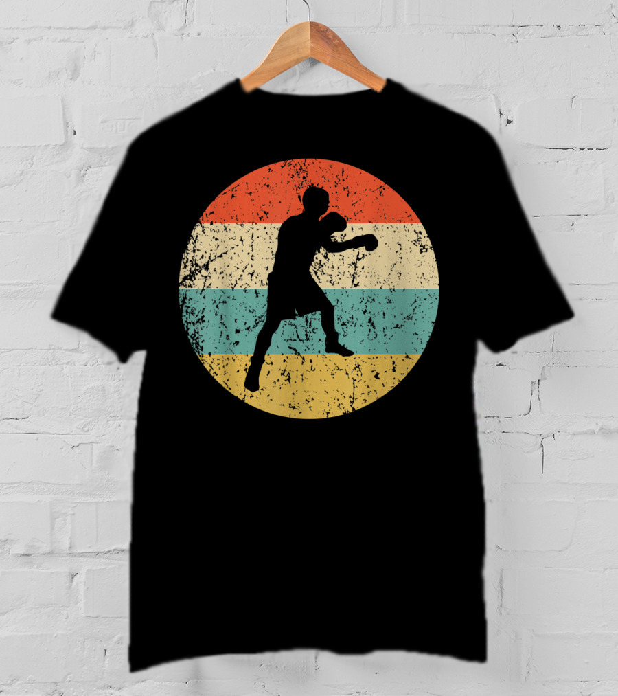 Boxing Vintage Boxer Silhouette Retro Circle Stripes T-Shirt