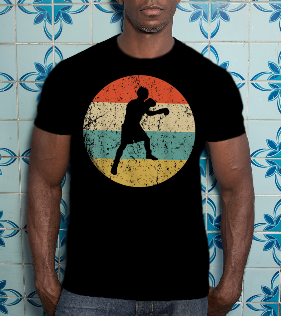 Boxing Vintage Boxer Silhouette Retro Circle Stripes T-Shirt