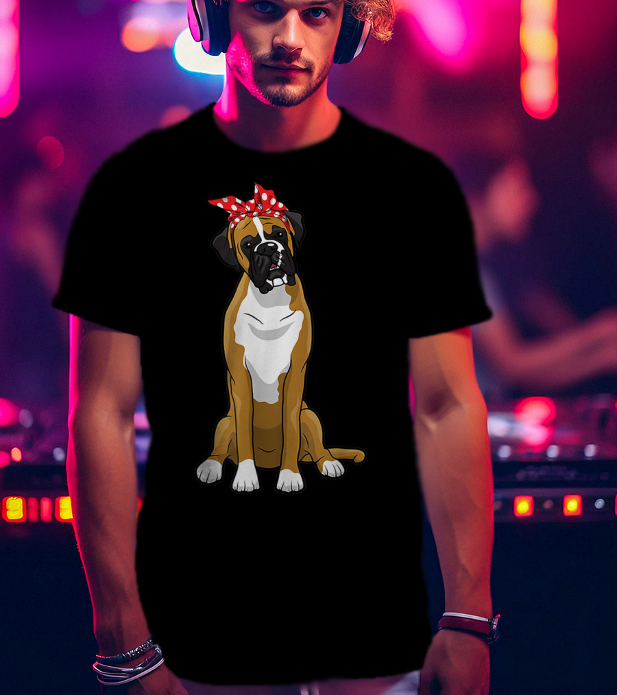Funny Boxer Dog With Red Bandana For Mom T-Shirt