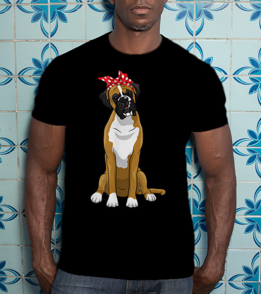 Funny Boxer Dog With Red Bandana For Mom T-Shirt