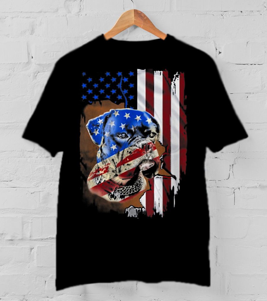 American Flag Boxer Dog Tattoos T-Shirt