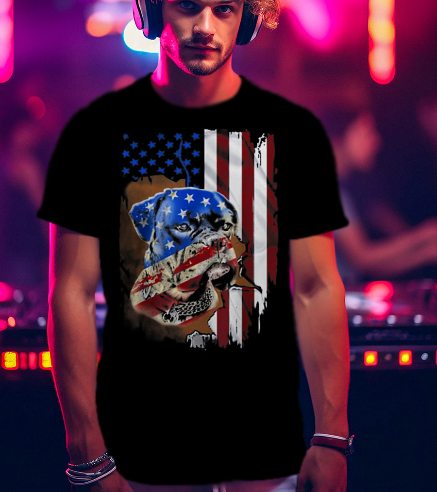 American Flag Boxer Dog Tattoos T-Shirt