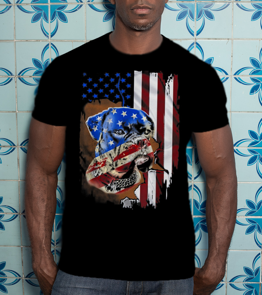 American Flag Boxer Dog Tattoos T-Shirt