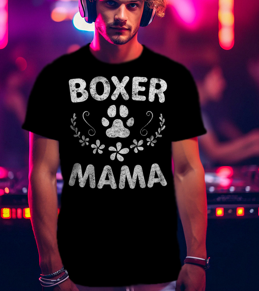 Boxer Mama Paw Print Floral Design Boxer Lover Owner Boxer Dog T-Shirt