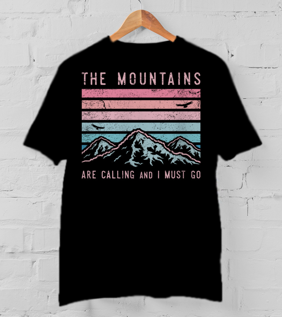 The Mountains Are Calling And I Must Go Sunset Birds T-Shirt