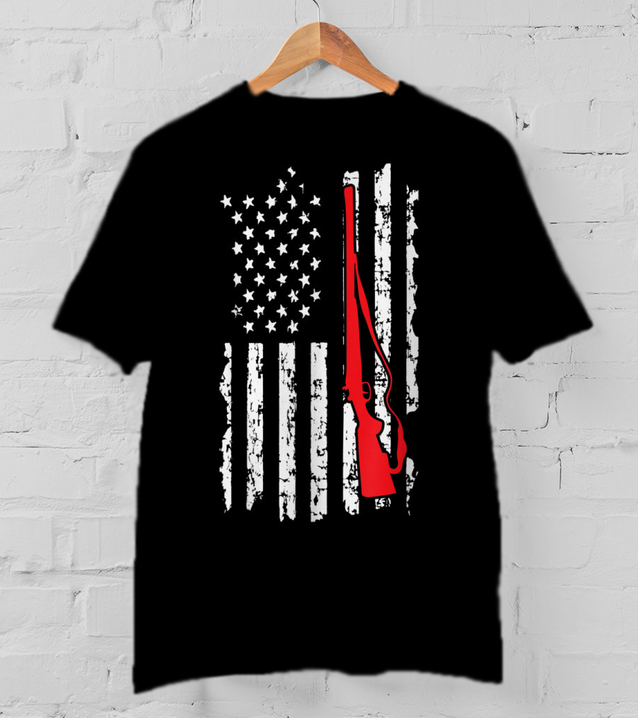 American Flag Gun Hunters Rifle In Red Silhouette T-Shirt