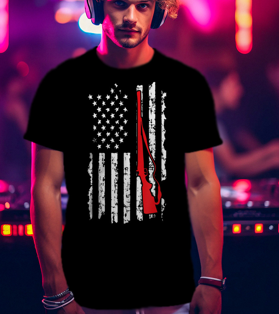 American Flag Gun Hunters Rifle In Red Silhouette T-Shirt