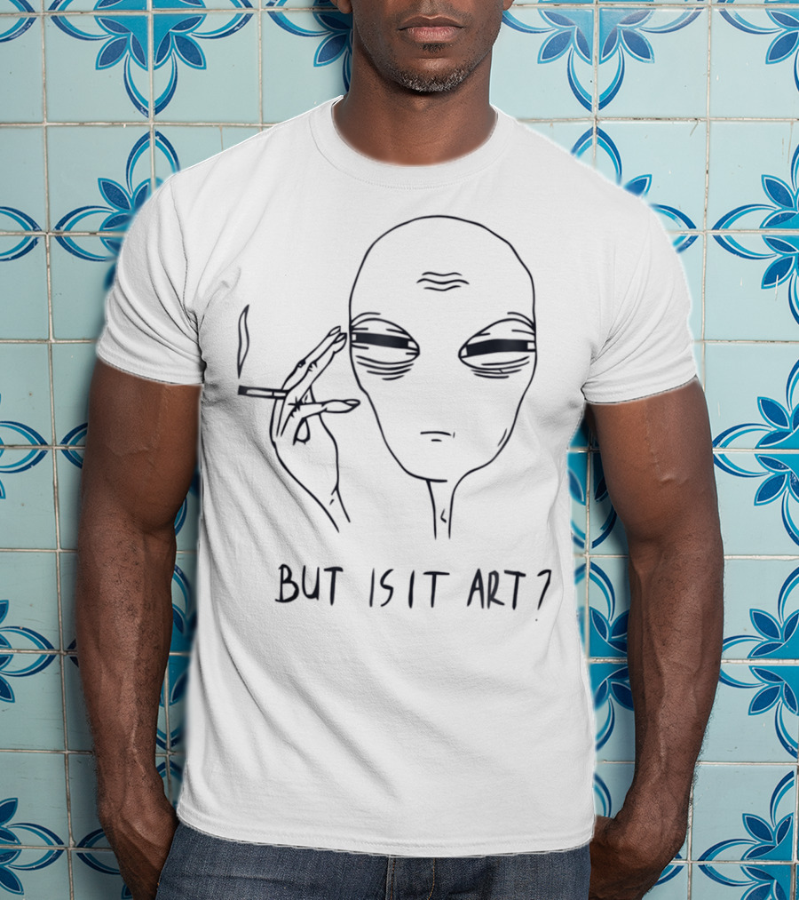 Alien But Is It Art? Smoking Extraterrestrial Sketch T-Shirt