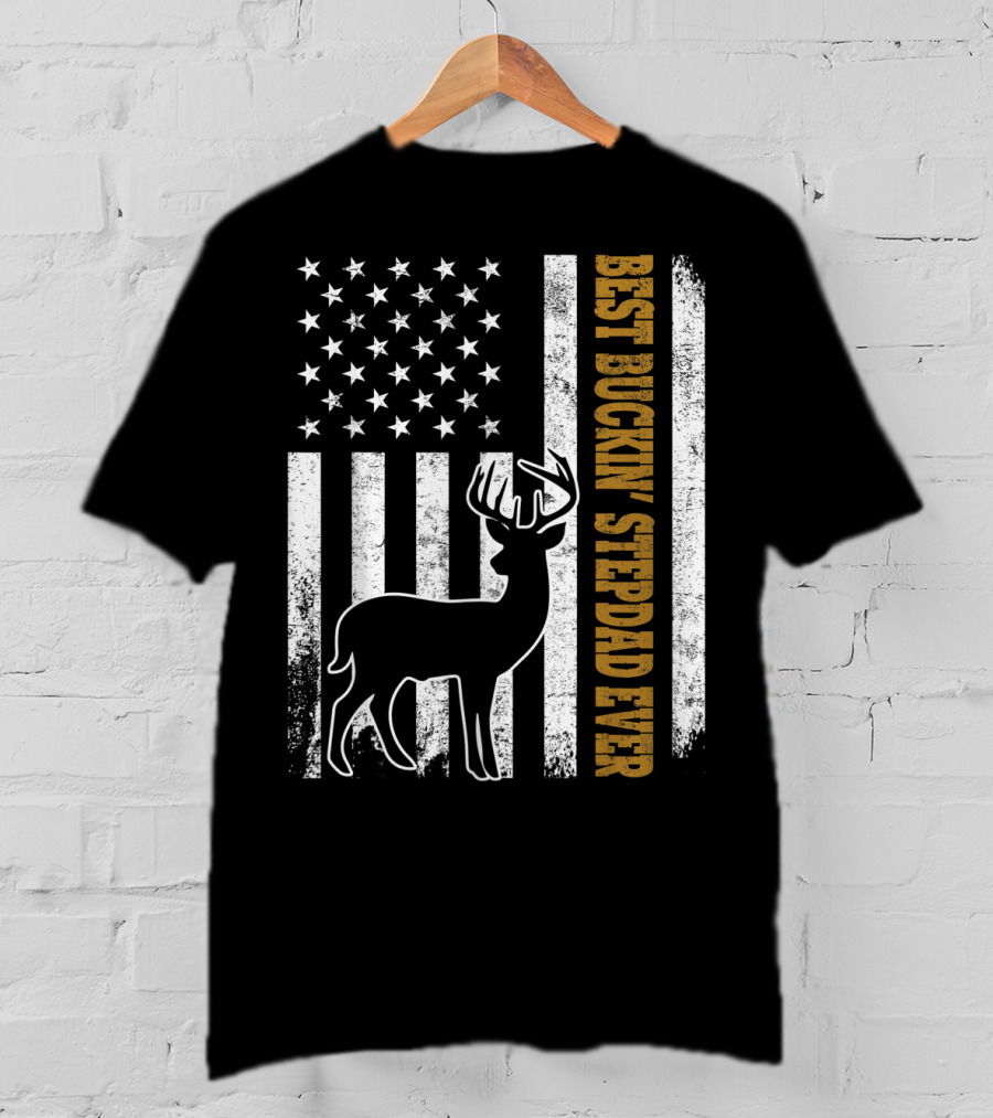 American Flag Best Buckin Stepdad Ever Deer T-Shirt