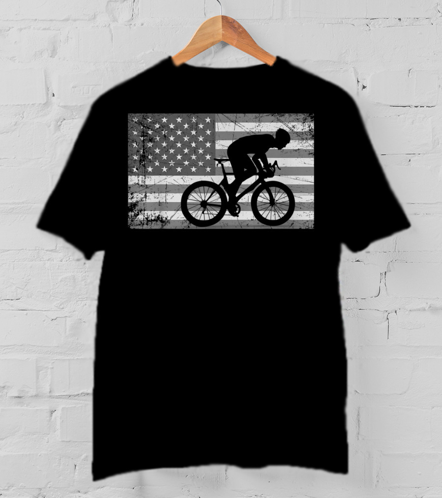 American Flag USA Cyclist Bike Cycling T-Shirt