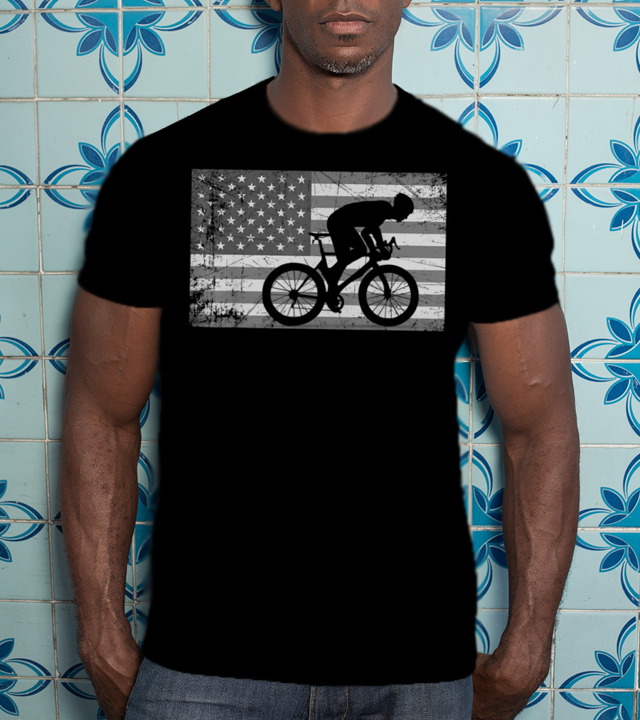 American Flag USA Cyclist Bike Cycling T-Shirt