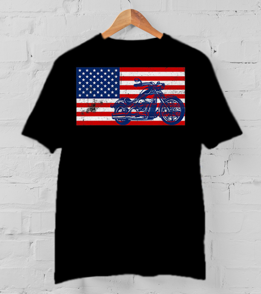 American Flag Motorcycle Stars And Stripes Pocket Motorcycl T-Shirt