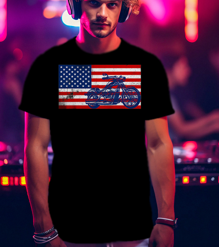 American Flag Motorcycle Stars And Stripes Pocket Motorcycl T-Shirt