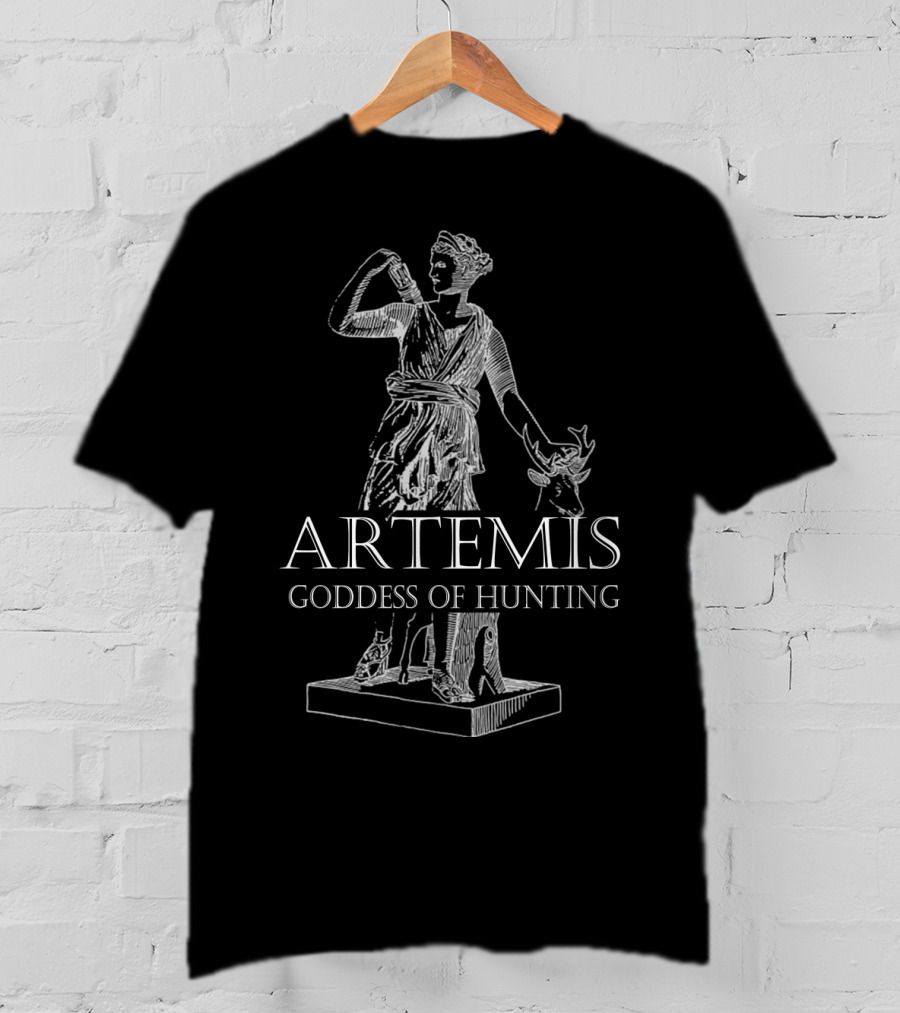Artemis Goddess Of Hunting Greek Mythology Statue With Deer Scene T-Shirt