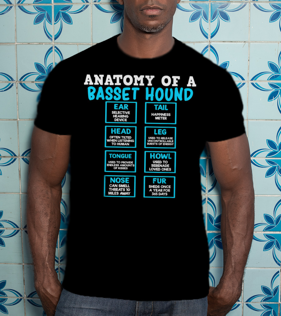 Anatomy Of A Basset Hound Ear Tail Head Leg Tongue Howl Nose Fur T-Shirt