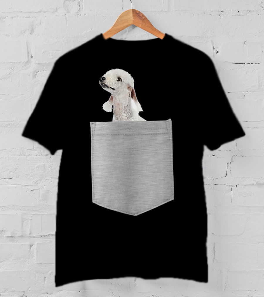 Bedlington Terrier Peeking From Gray Pocket T-Shirt