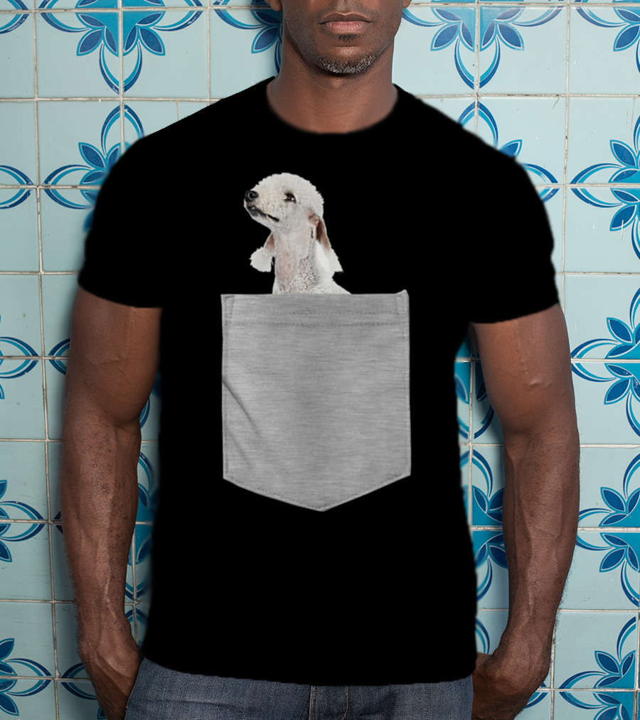 Bedlington Terrier Peeking From Gray Pocket T-Shirt