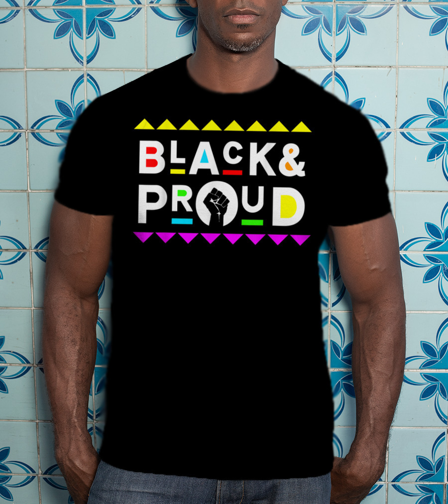 Black And Proud 90s Retro Colorful Fist T-Shirt
