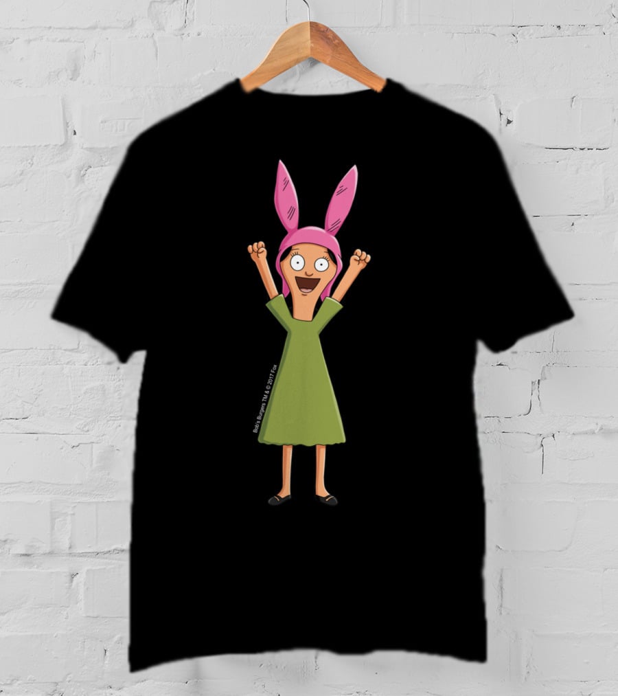 Bob's Burgers Louise Belcher Green Dress Pink Bunny Ears Excited Pose T-Shirt