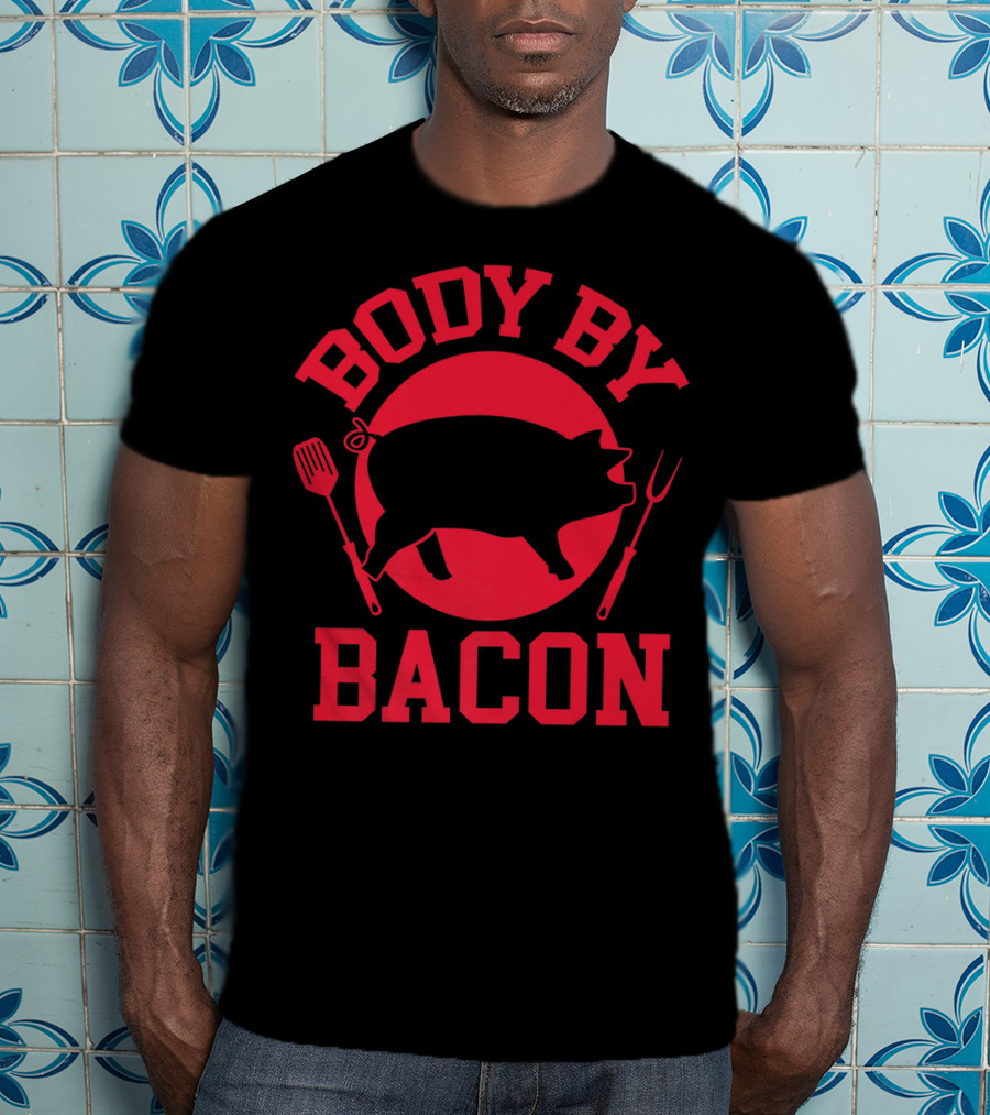Body By Bacon Keto Carnivore Food Silhouette With Fork And Spatula T-Shirt